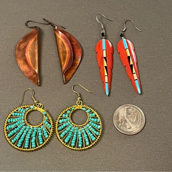 Jewelry - Vintage Boho Earring Bundle Turquoise Shell Bohemian Tribal Colors Beaded Drop
